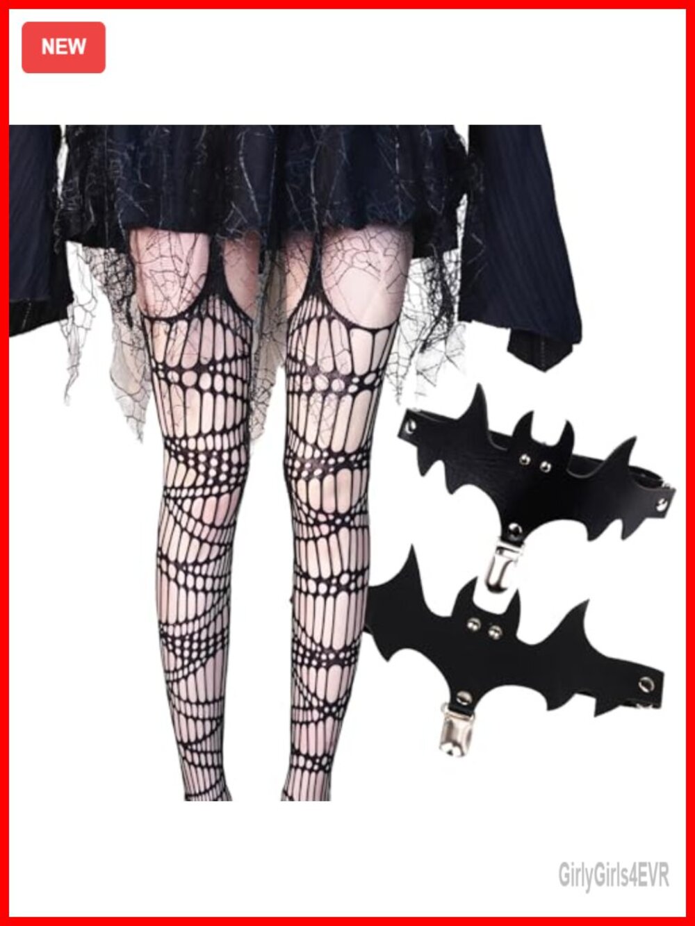 Spiderweb Fishnet Thigh High Stockings Set Gothic Bat Garter Clip Costume